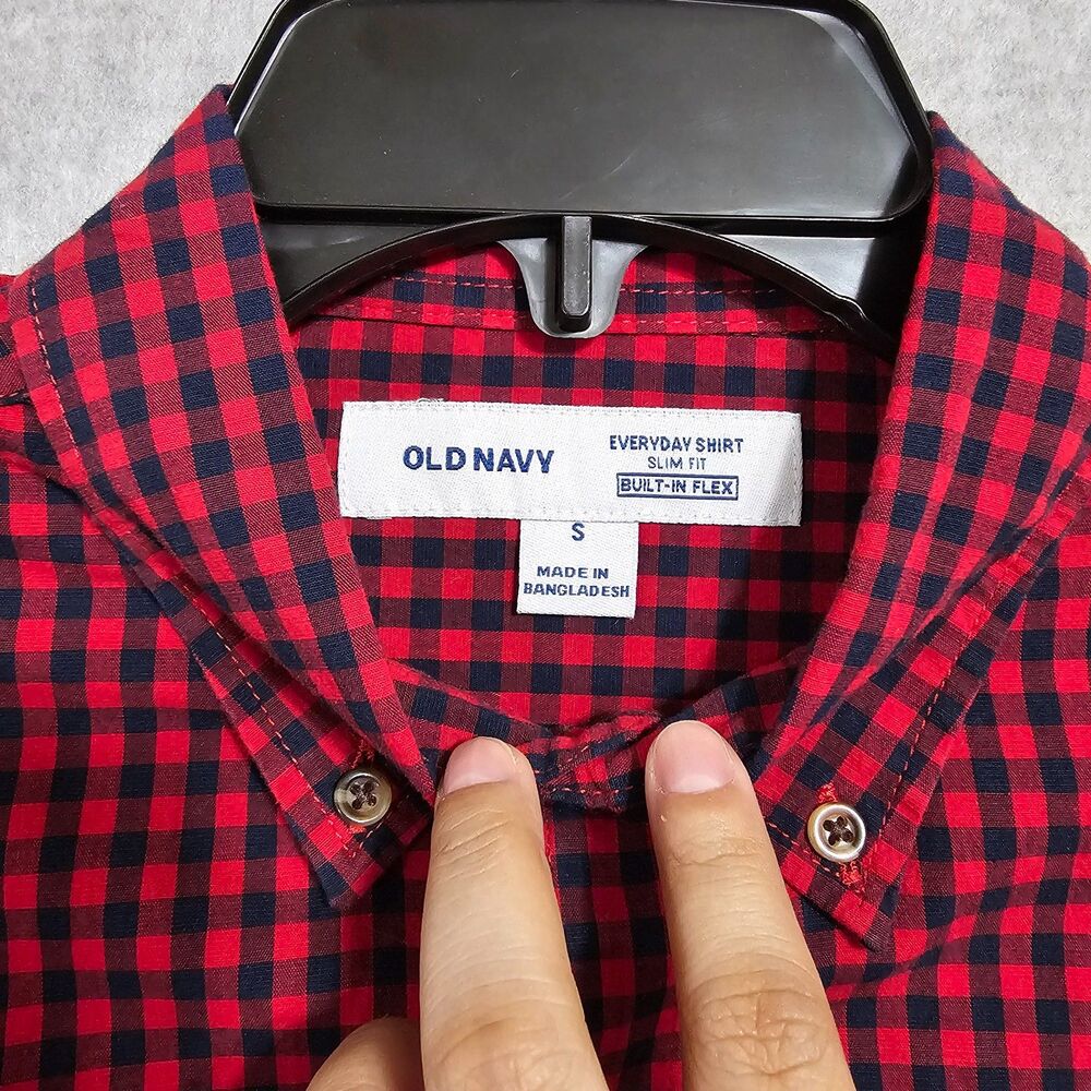 Mens Old Navy Button Up Shirt Bundle Size Small Blue Red Long Sleeve Slim Fit - Picture 11 of 16